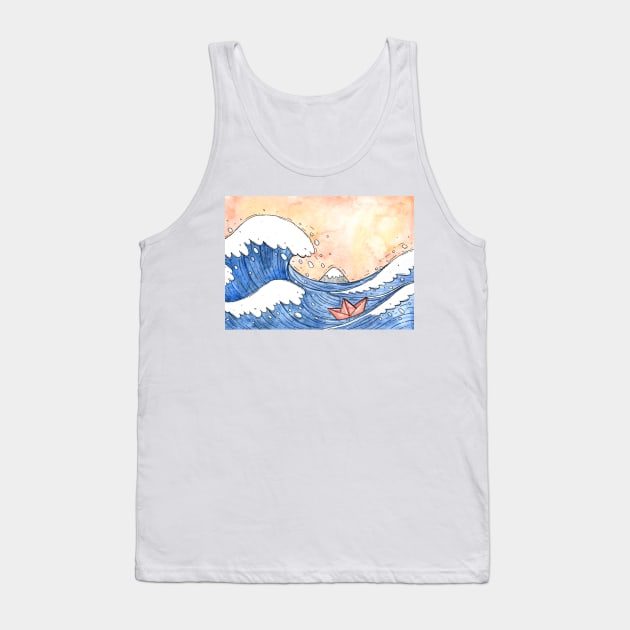 Great Wave Paper Boat Tank Top by Tania Tania